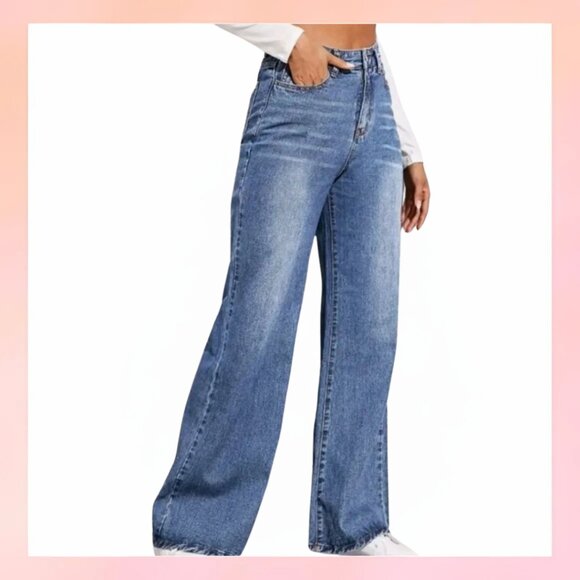 Denim - High-Waisted Wide Leg Jeans – Trendy & Comfortable